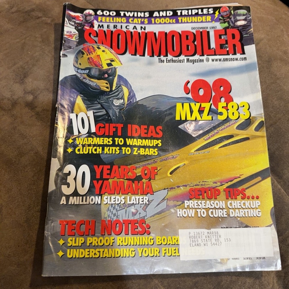 American Snowmobiler Magazine December 1997 MXZ 583 Yamaha History Arctic Cat